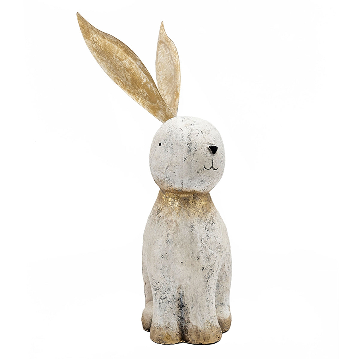13.8x6.1x20.9" White Magnesium Rabbit Figurine with Gold Iron Ears