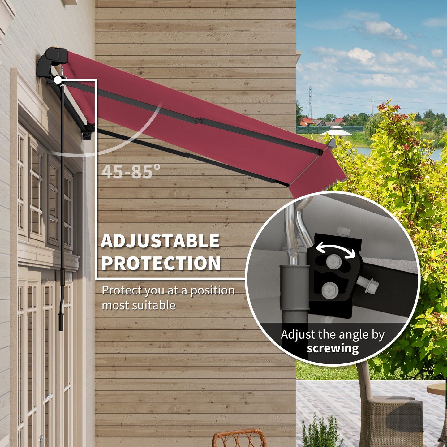 Outsunny 10' x 8' Retractable Awning, Patio Awnings, Sunshade Shelter w/ Manual Crank Handle, UV & Water-Resistant Fabric and Aluminum Frame for Deck, Balcony, Yard, Red