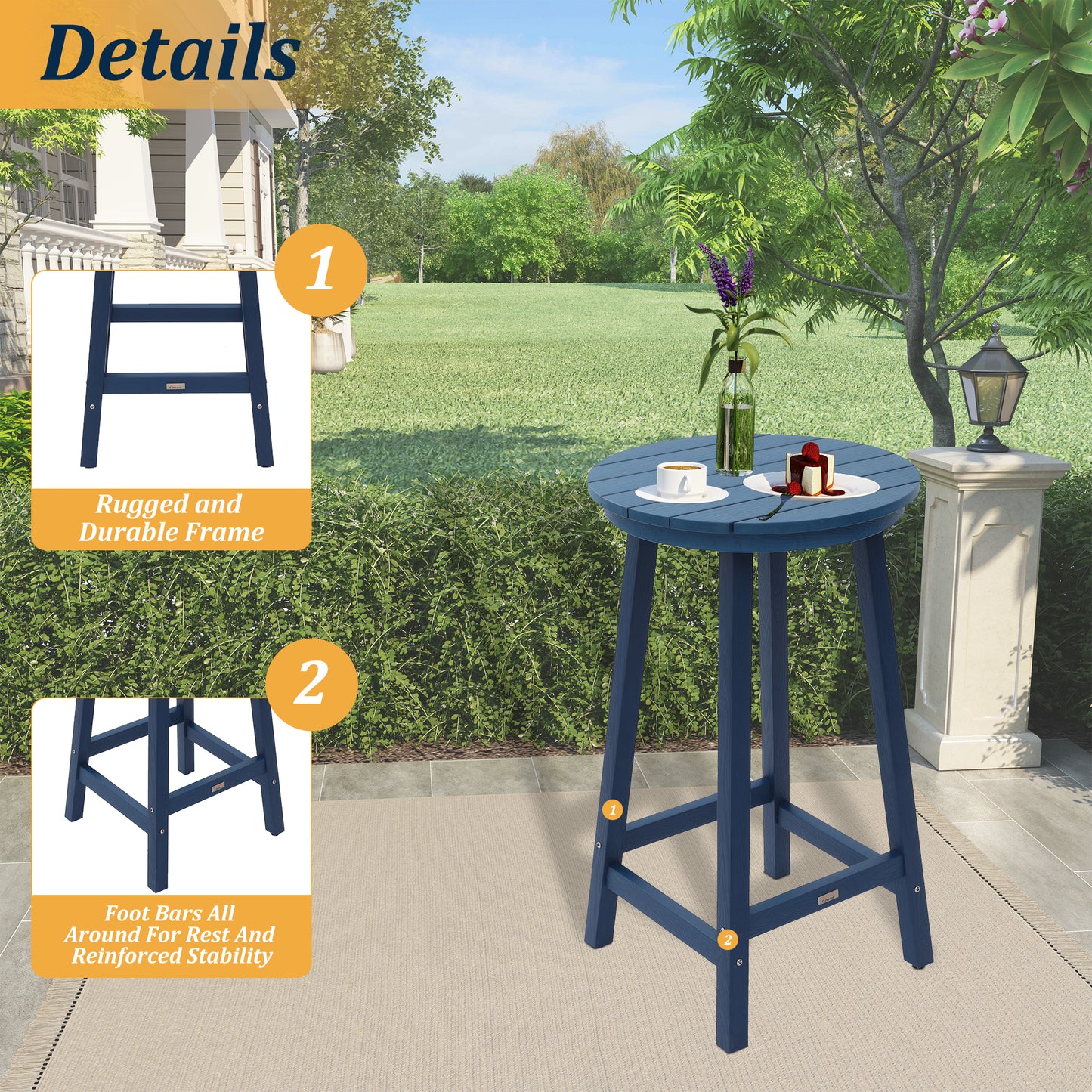 Patio Bar Table,Outdoor Bar Table for Deck,Pool(Blue)