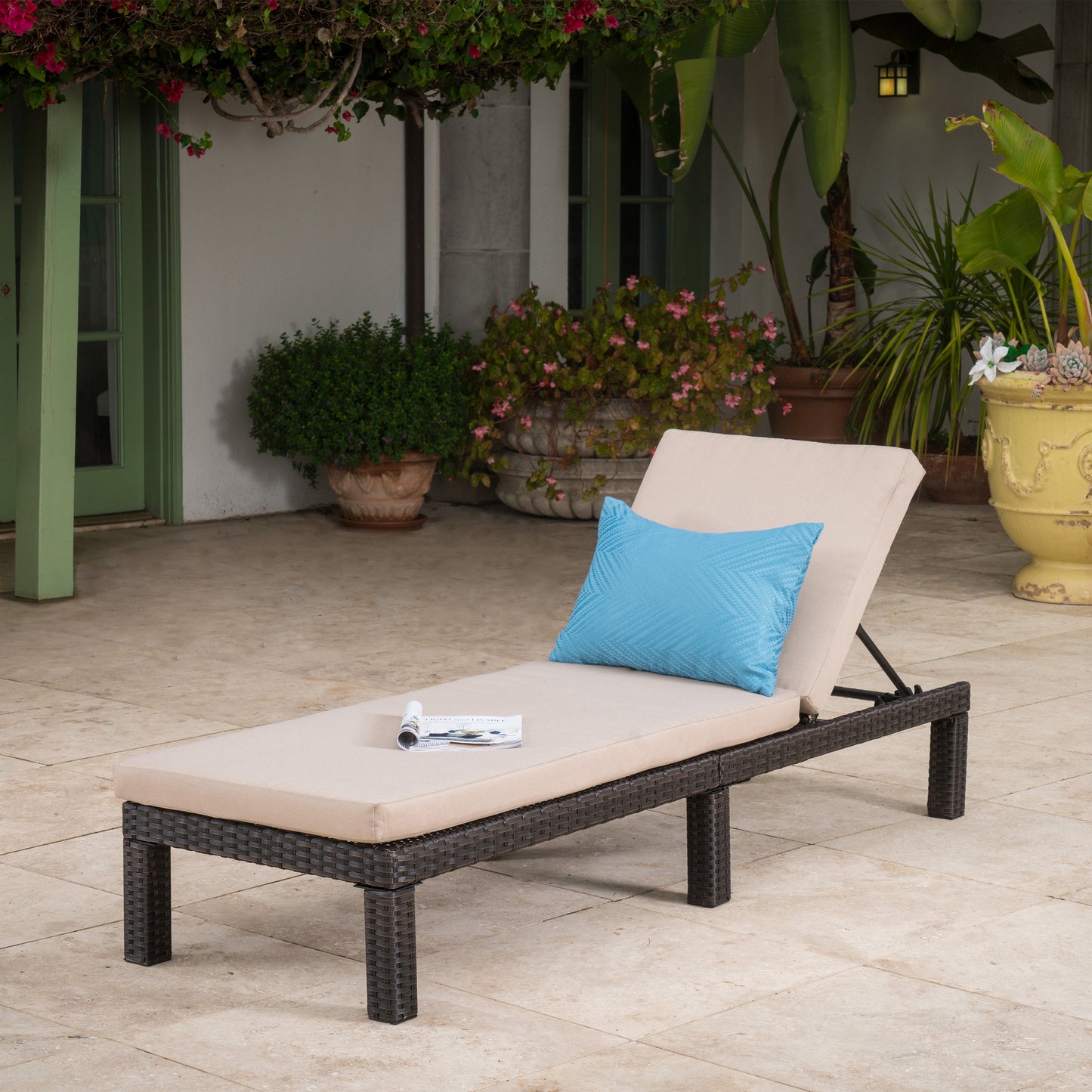 PUERTA KD CHAISE LOUNGE, DARK BROWN FRAME WITH BEIGE CUSHION
