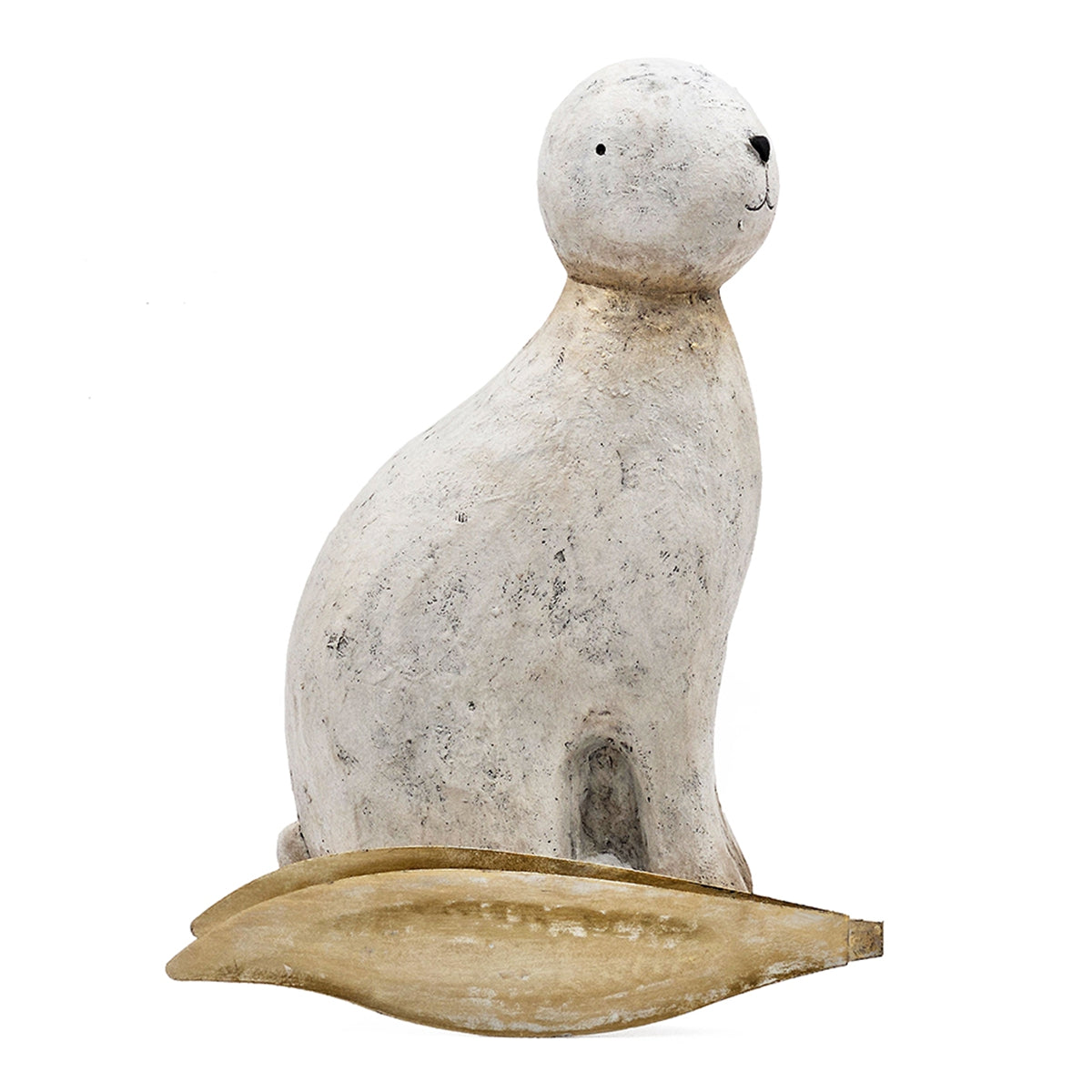 11x5.7x24.8" White Magnesium Rabbit Figurine with Gold Iron Ears