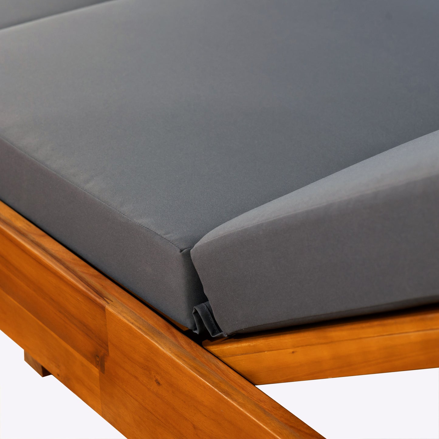 LOUNGE CHAISE SET, ACACIA SOLID WOOD WITH LOUNGE CUSHION (DARK GREY & TRIPLE FOLD) - MATCHING CREAM VERSION AVAILABLE