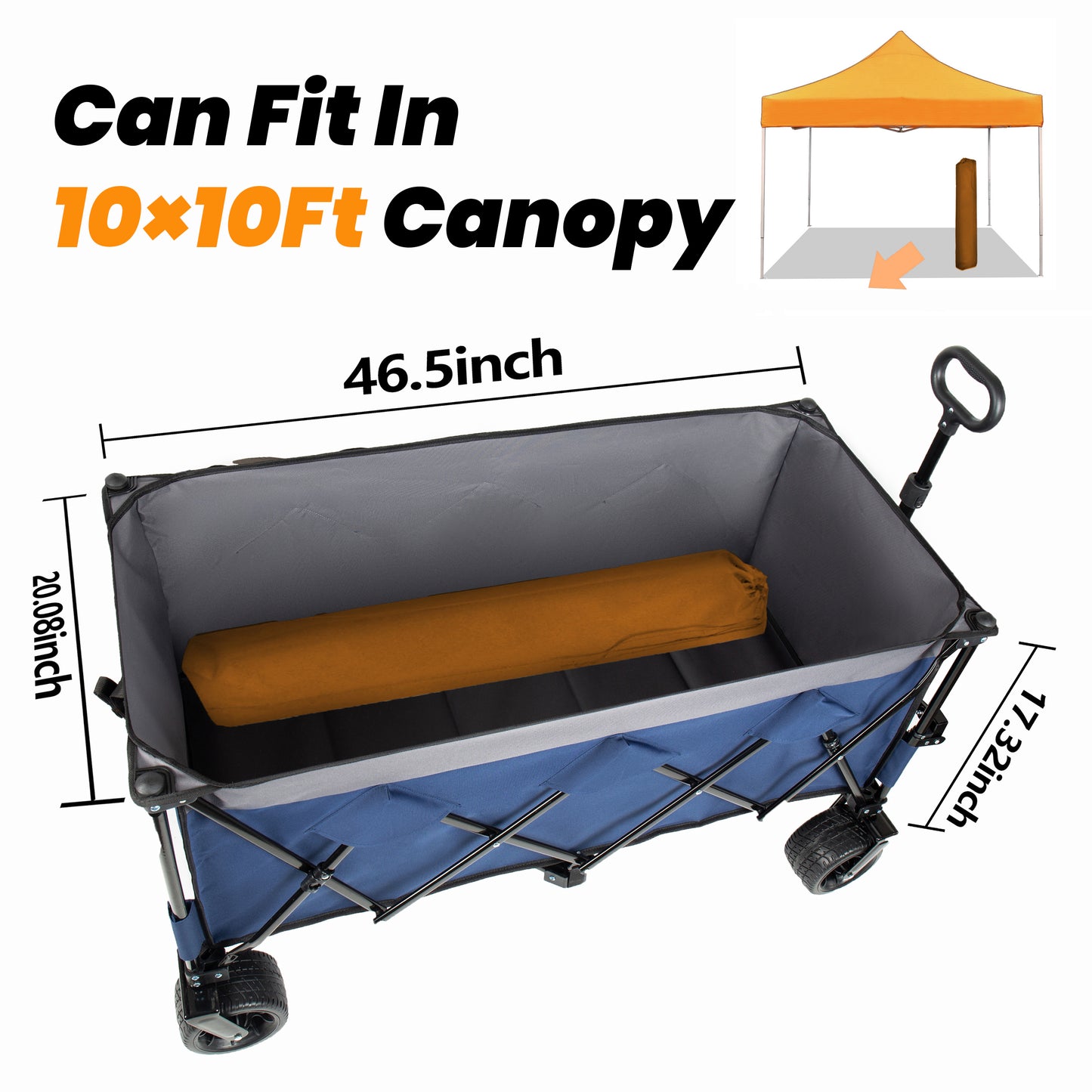 51-inch Extended Heavy-Duty Foldable Utility Wagon, 480lbs, Patented Ultra-Stable Frame, 1:6 Space-Saving Fold, Portable and Collapsible for Beach, Sports, and Garden Use,Dark blue-Gray