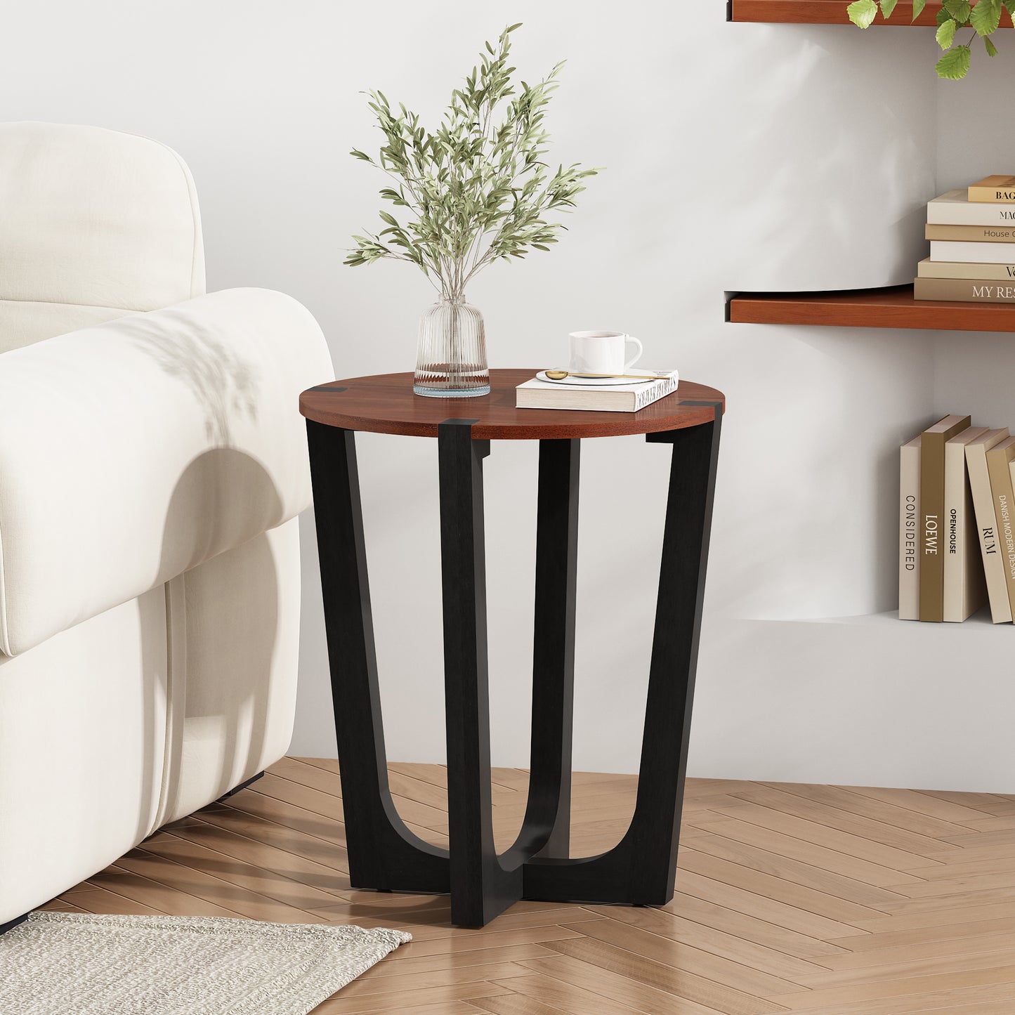 ACACIA SOLID WOOD SIDE TABLE,BROWN & BLACK COLOR