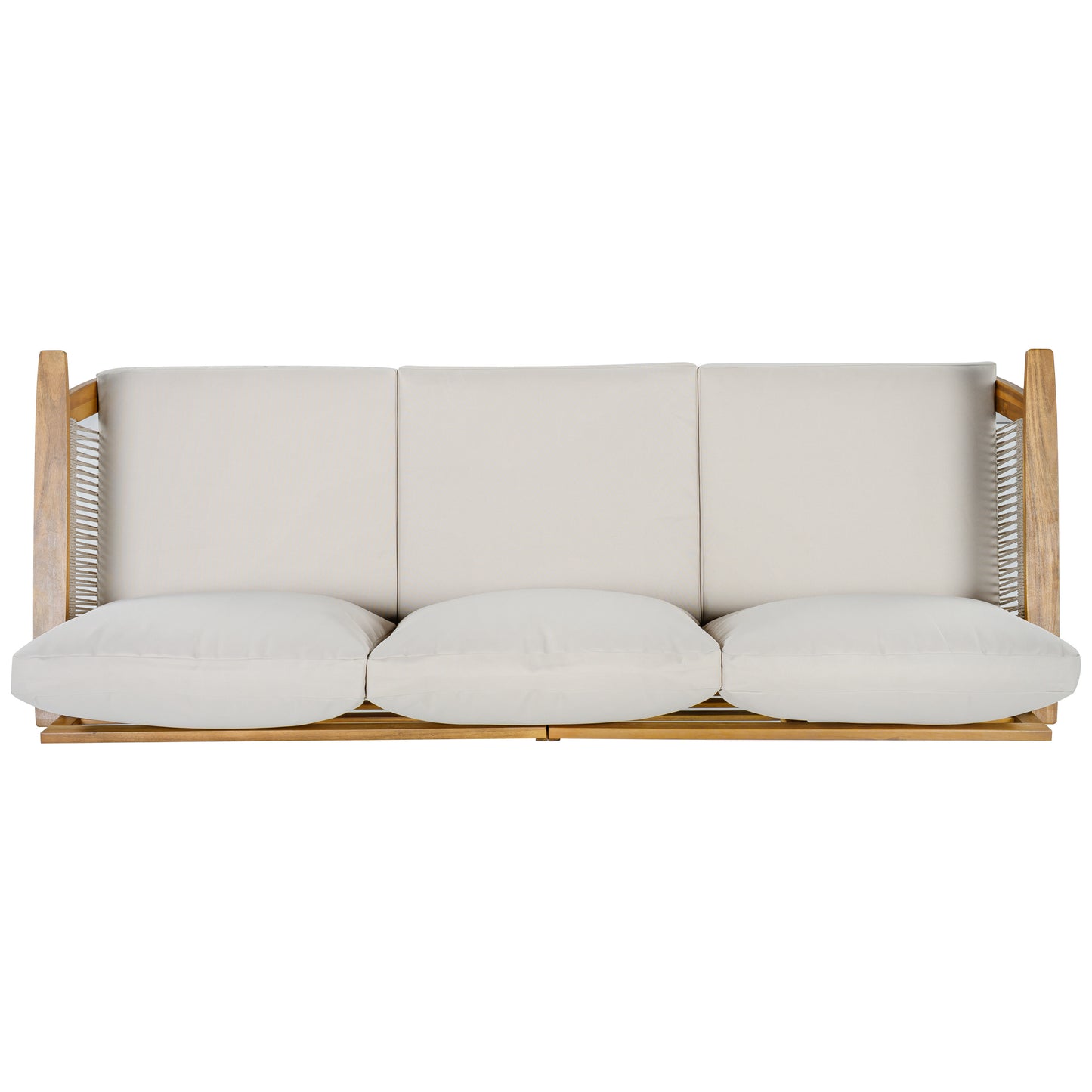 Outdoor Acacia Wood and Rope 3 Seater Patio Sofa