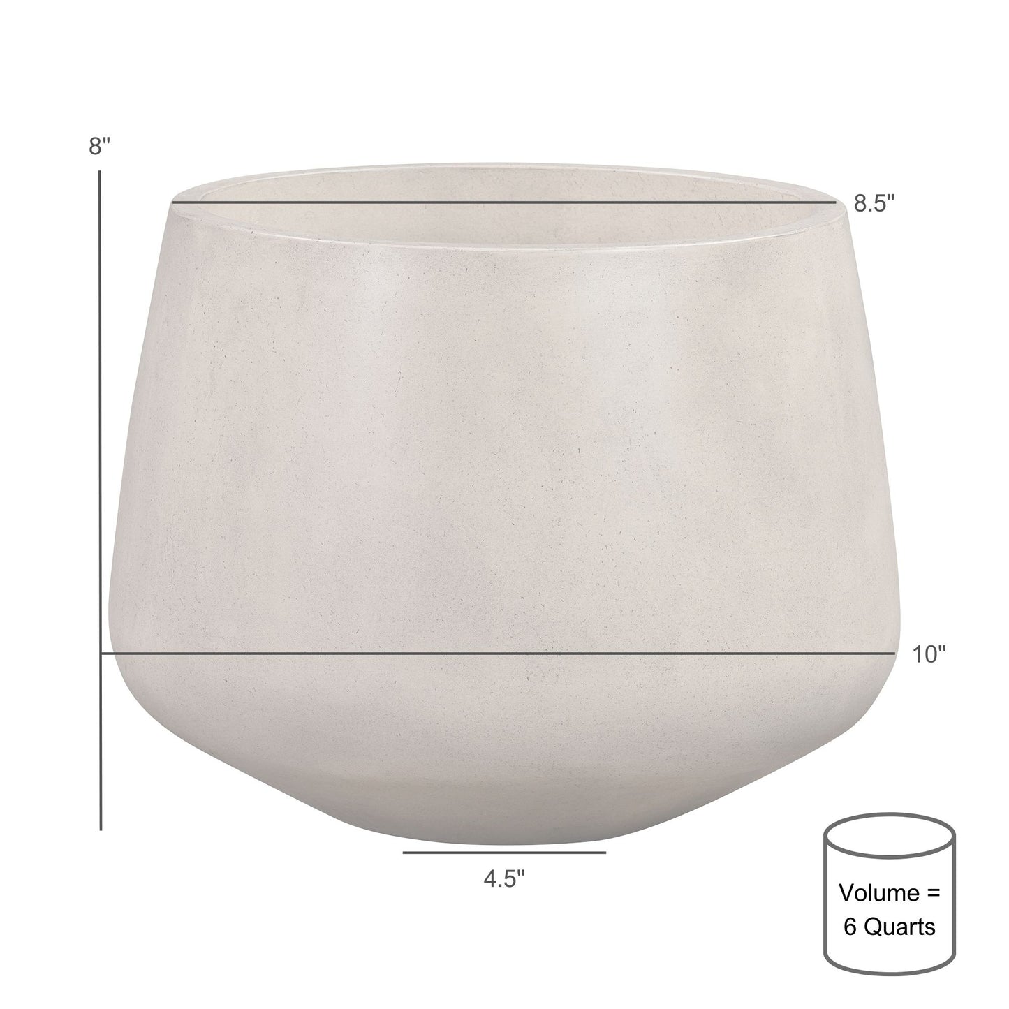 Amethyst Medium Round Lightweight White Concrete Indoor or Outdoor Planter in white