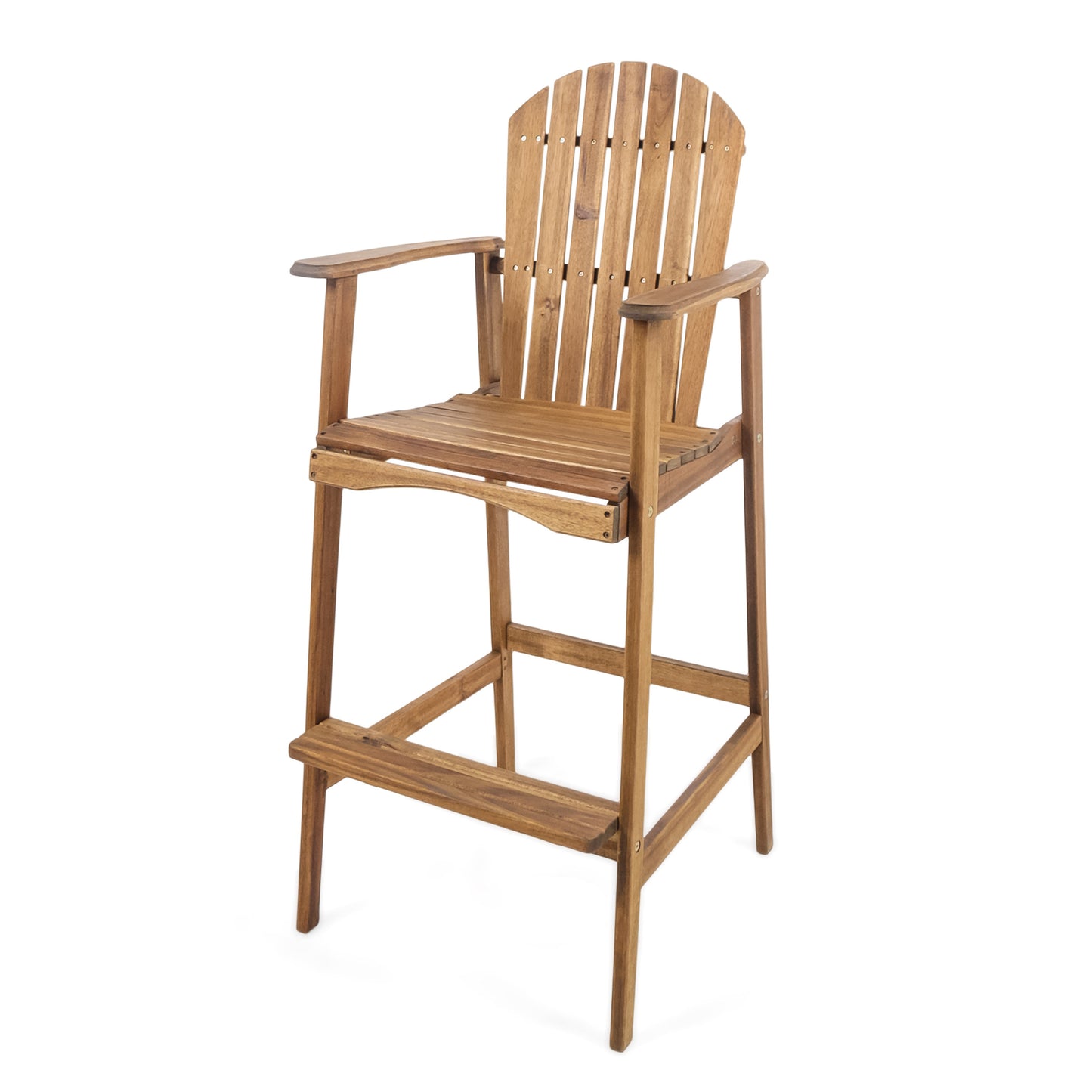 Outdoor Acacia Wood Adirondack Barstools, Set of 2, Natural Stained