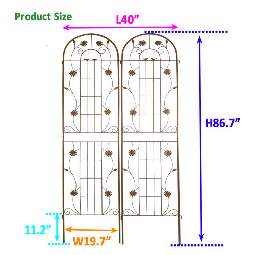 Metal Garden Trellis 86.7 in. x 19.7 in. Rustproof Trellis for Climbing Plants, Black (2-Pack)