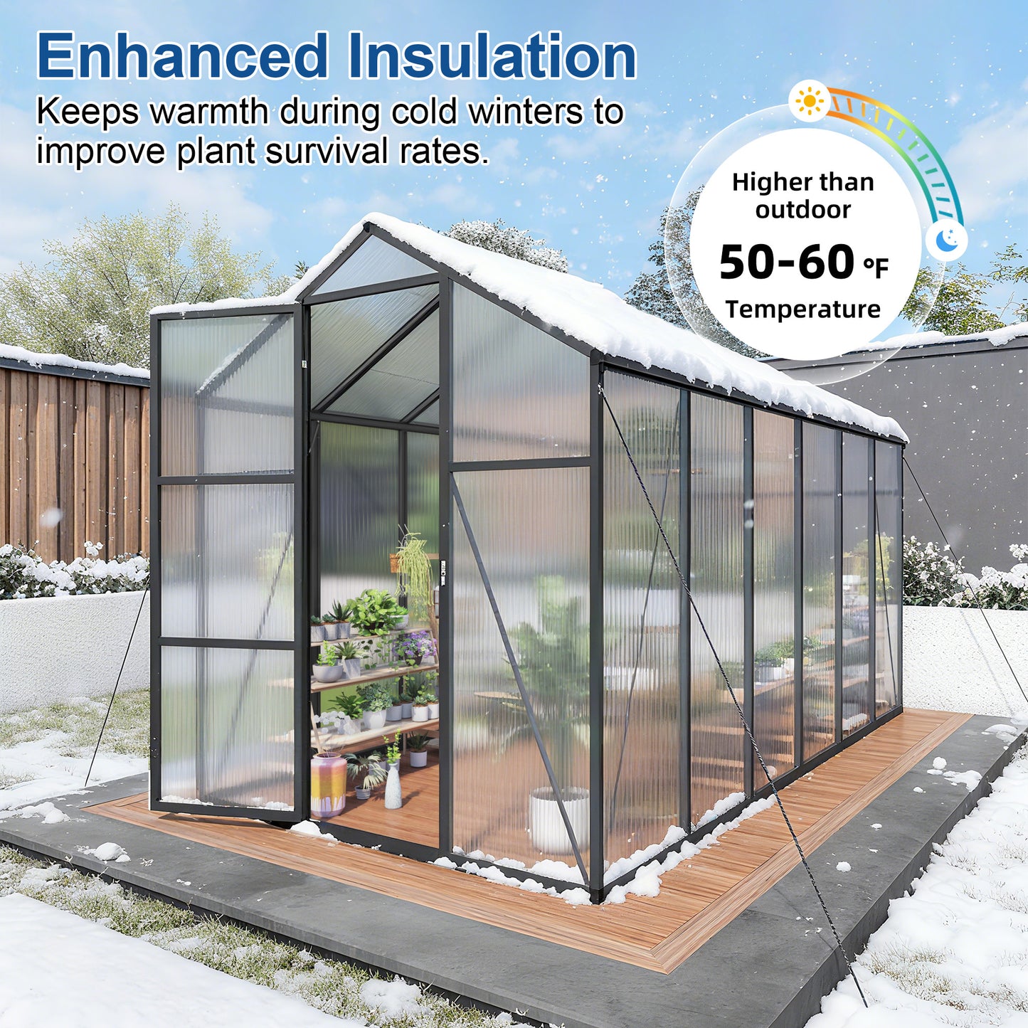 6x12FT Walk-in Outdoor Greenhouse - Polycarbonate Garden Greenhouse with Sturdy Aluminum Frame, Adjustable Vents, Lockable Door & UV Protection for Backyard