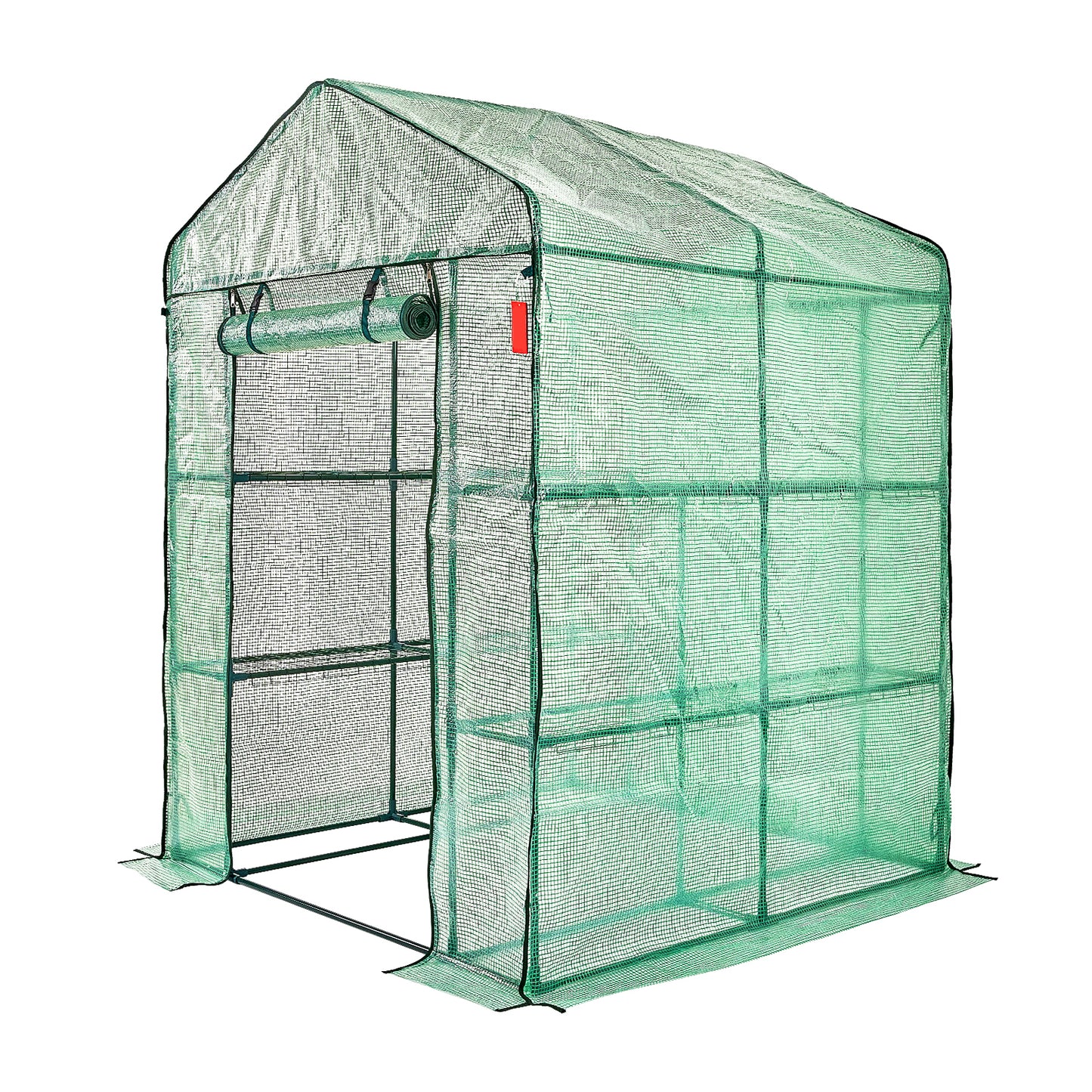 Walk-in Green House, 4.6 x 4.6 x 6.6 ft , Greenhouse with Shelves, High Strength PE Cover with Zipper Door and Steel Frame, Assembly in Minutes, Suitable for Planting and Storage