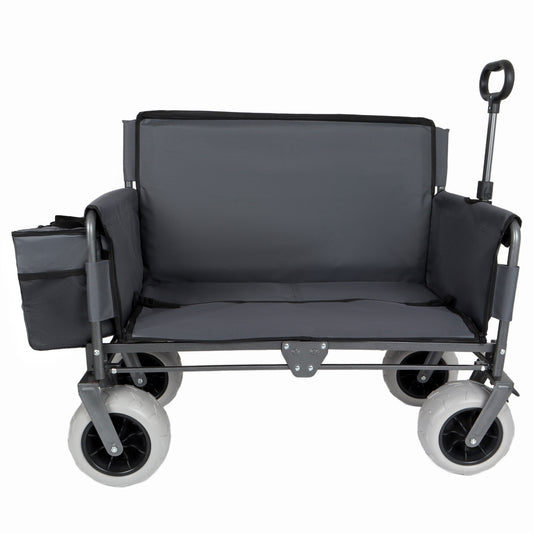 3-in-1 Folding Wagon with Bench Seat – patent protection, Includes 1 ice pack, 500lbs Capacity, 9"x4" Beach Tires for Camping & Beach, gray