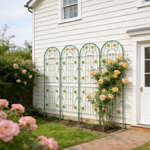 71 in. H 4-Pack Green Metal Garden Trellis Decorative Outdoor Rustproof Trellis for Climbing Plants Support