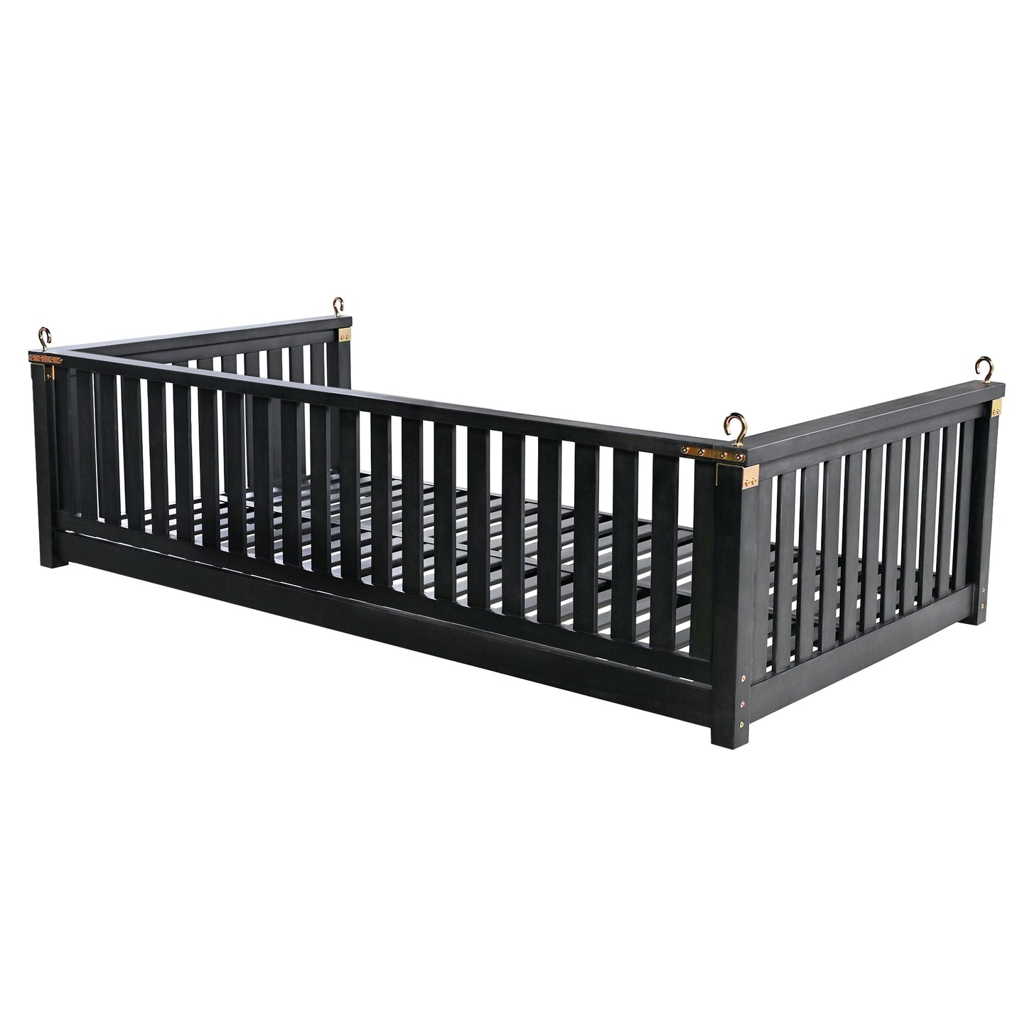 TOPMAX Patio Minimalist Twin Size Garden Swing Bed Wood Porch Swing with Ropes for Backyard, Safe Sloped Design, Black