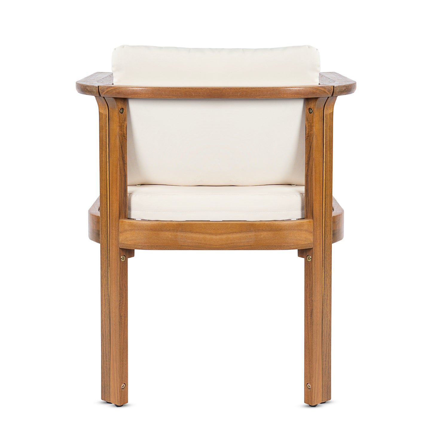 Outdoor Dining Chair Set of 2 with Curved Acacia Wood Arms, Teak Finish and Cream Cushions