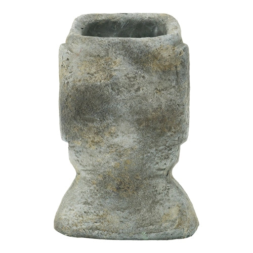 4.3 qt. Medium Gray Cement Indoor/Outdoor Planter, Easter Island Stone Planter (5.5 in. W x 9 in. H) Weight: 6.8 lbs.