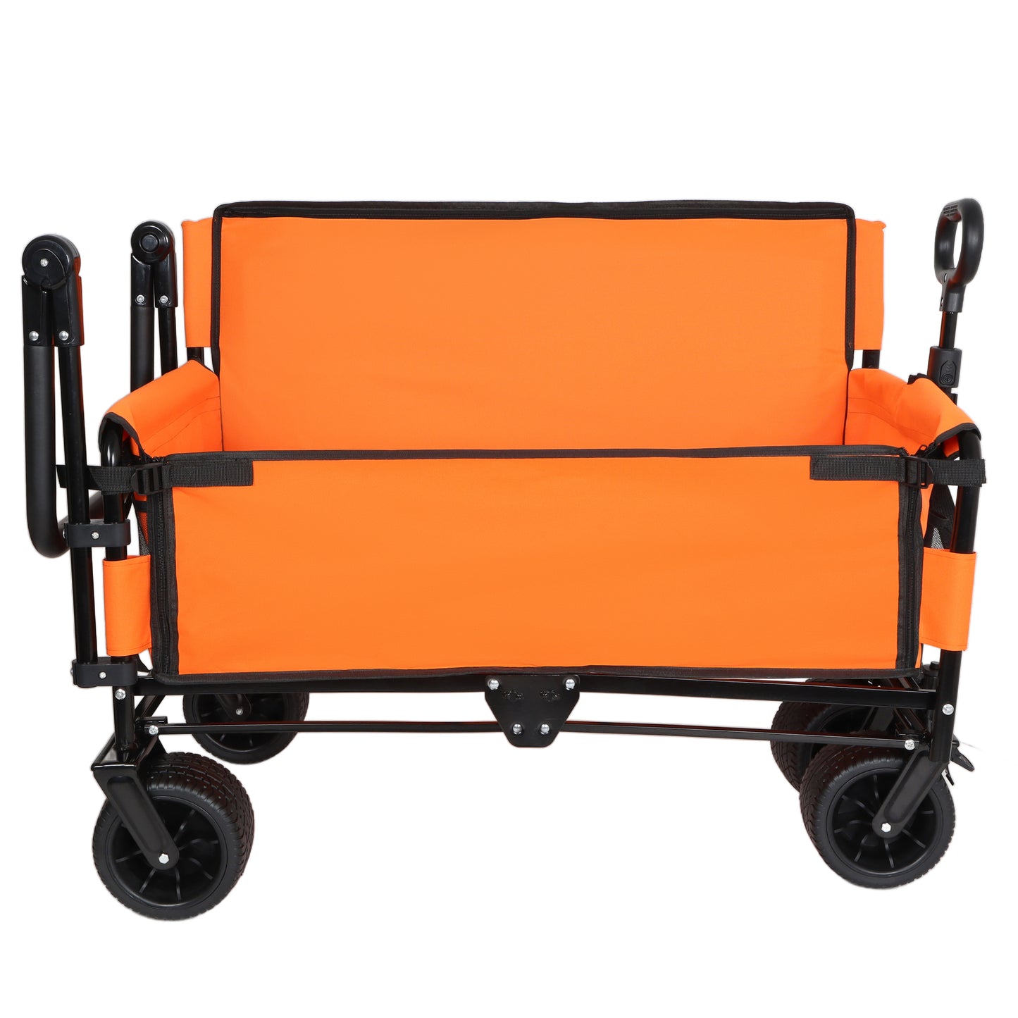 3-in-1 Folding Wagon Cart with Bench Seat & Canopy & Storage, 500lbs Heavy-Duty, 180L Capacity, All-Terrain Wagon for Camping, Beach, Sports, & Garden, Orange