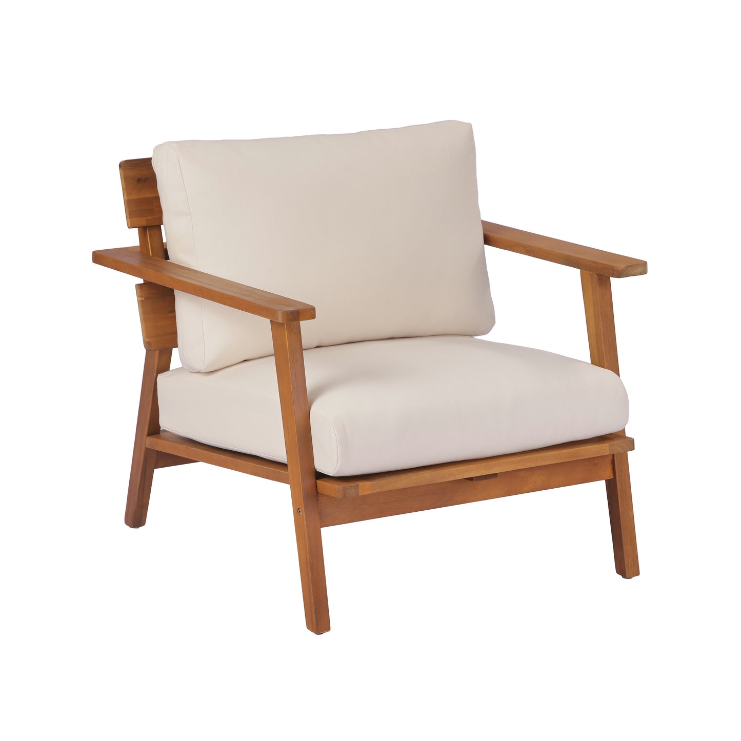 29.5" Mid-Century Modern Acacia Wood Outdoor Club Chair, Patio Armchair with Weather-Resistant Cushions & Solid Hardwood Frame