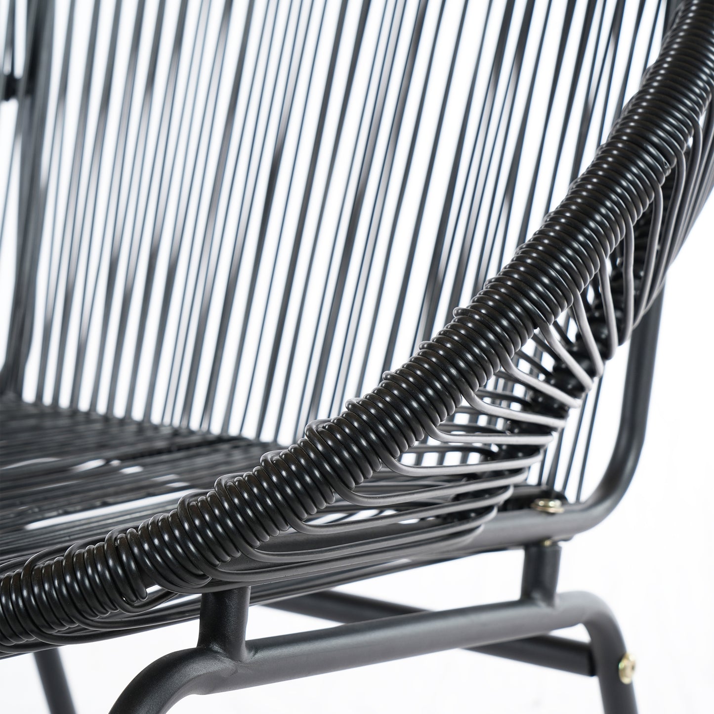 NUSA OUTDOOR PATIO WICKER CHAIR, BLACK PE RATTAN & IRON FRAME, SET OF 2