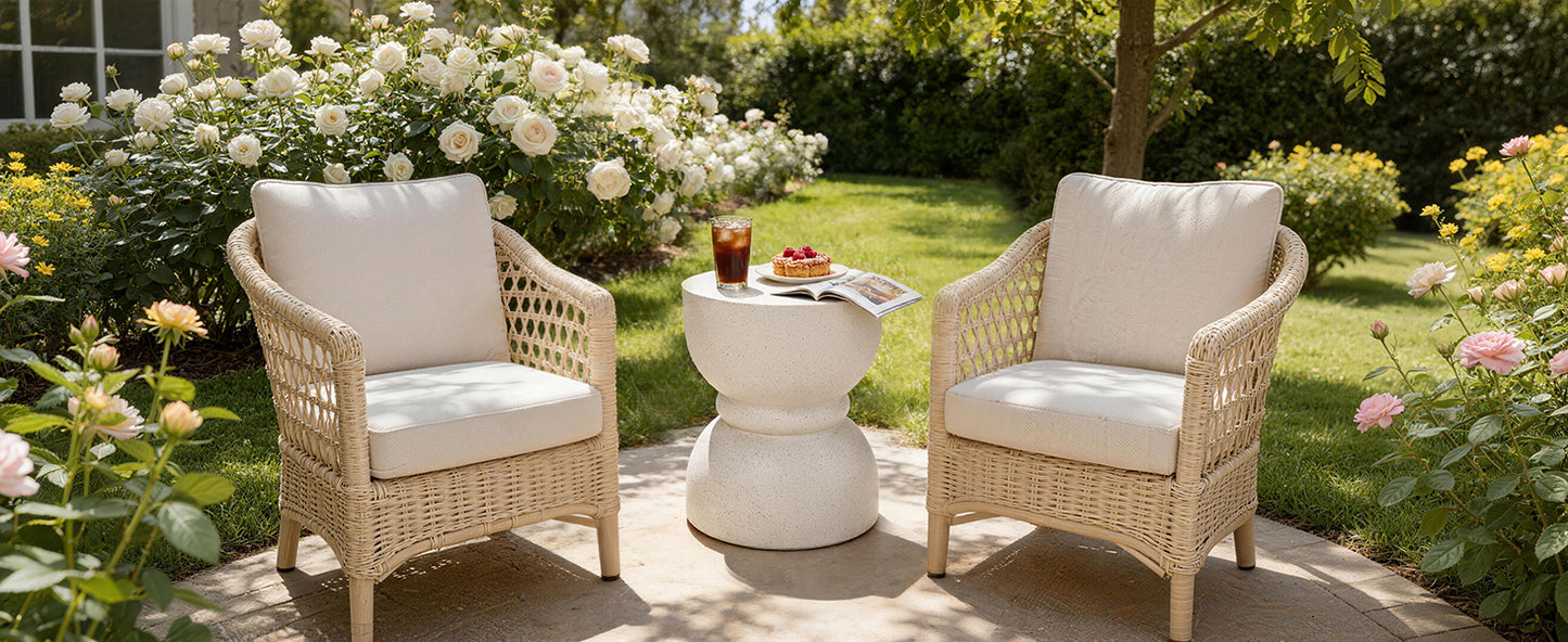 U_Style Outdoor Concrete Side Table,Rounded Waist Outdoor End Tables, Decorative Garden Stools for Indoor Outdoor With Imitation Natural Stone Texture Patio Accent Side Table