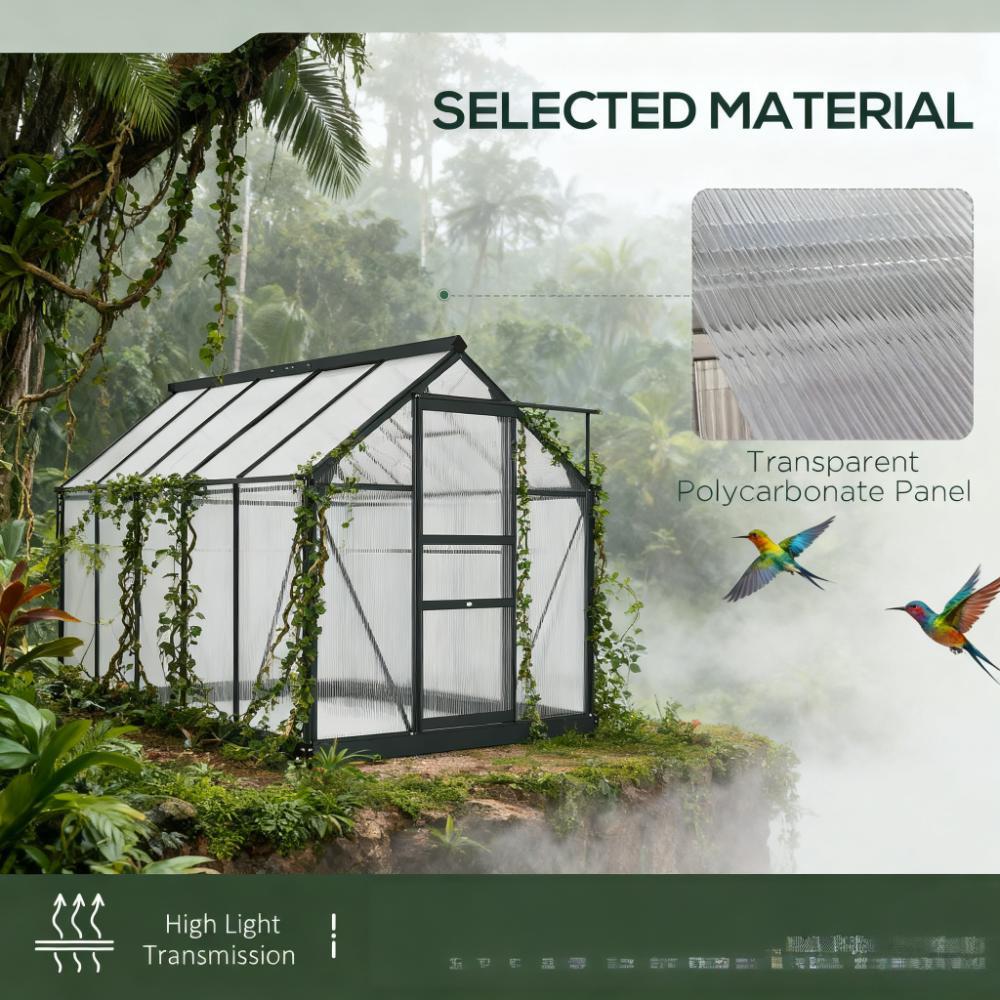 6.2'x8.3'x6.6' Gray Outdoor Aluminum Walk-in Polycarbonate Greenhouse