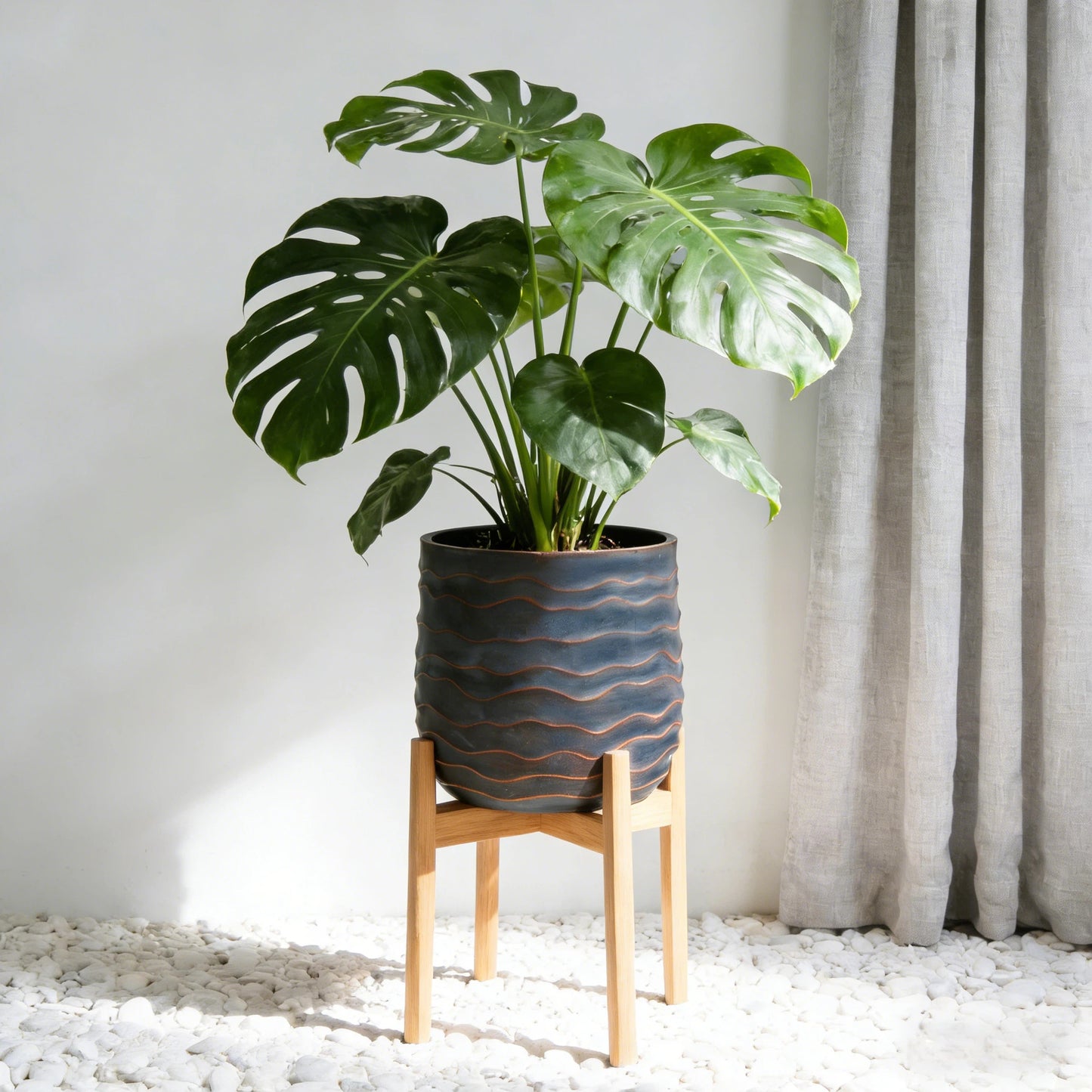 Large Round Planters Set of 2 (16.14"x15.75" & 11.8" x11.42'') - Lightweight Magnesium Oxide Plant Pot with Texture -Concrete Planter Pots with Drainage Hole – Indoor & Outdoor Use