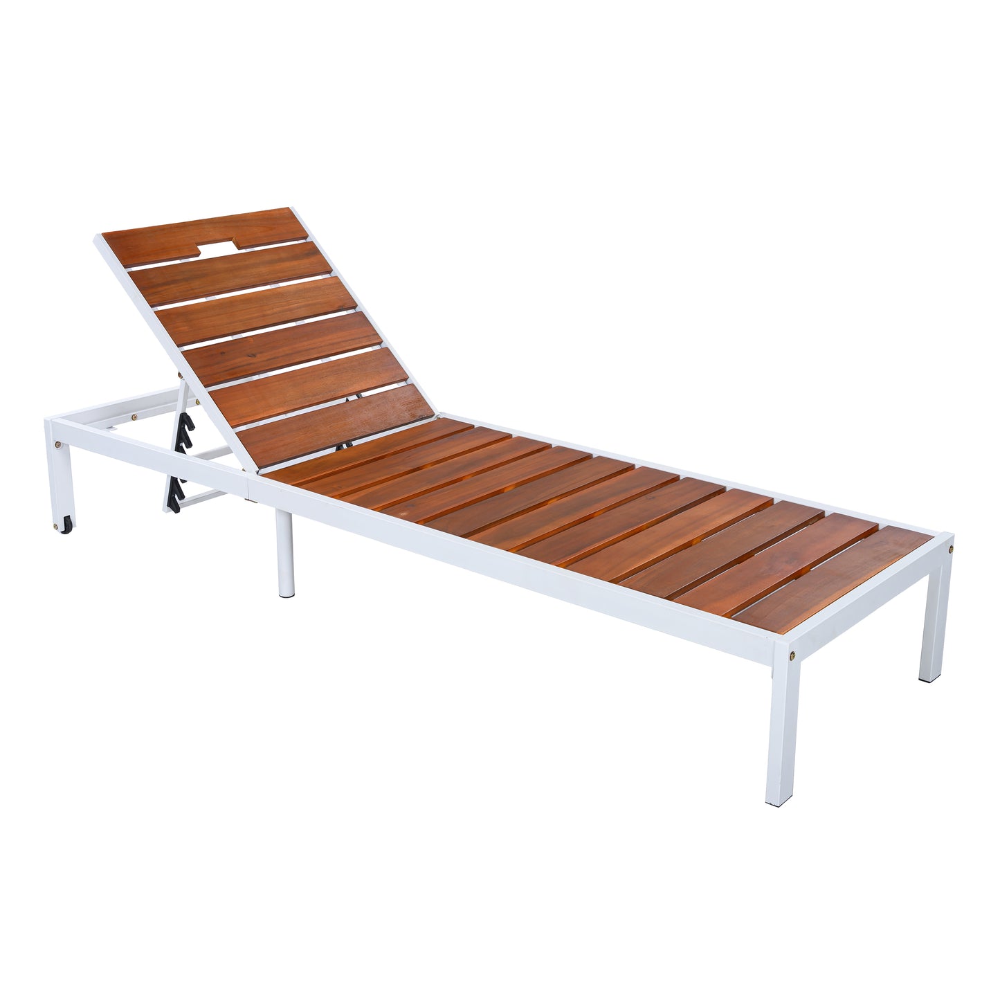 Outdoor Chaise Lounges Pool Lounge Chairs Outdoor Daybed Recliner with Adjustable Backrest for Patio, Poolside or Beach, White+Brown