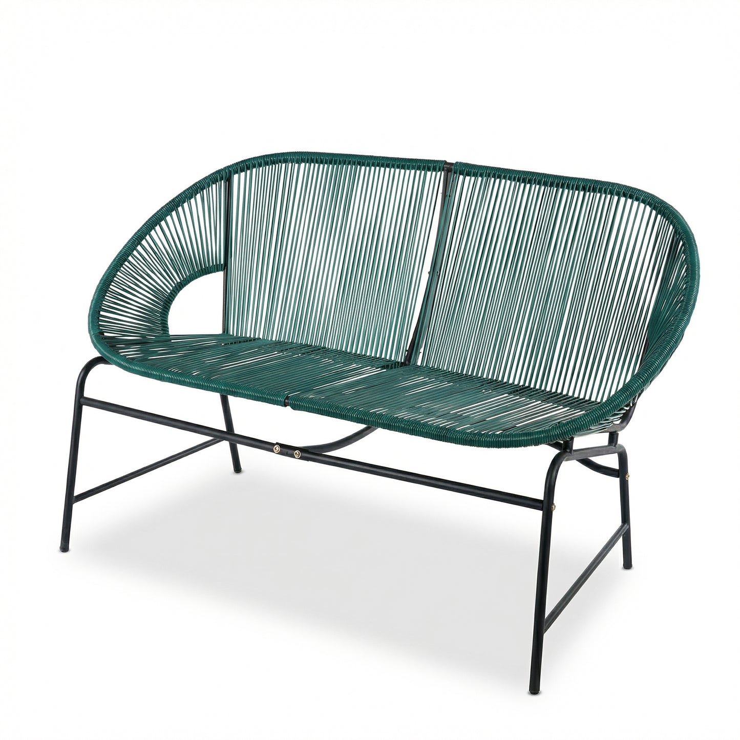 CONDESSA OUTDOOR PATIO WICKER LOVE SEAT, GREEN PE RATTAN & IRON FRAME, SET OF 1