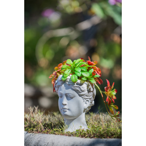 Greek Style Cement Head Planter - Indoor Outdoor Home Garden Decor, D6 x 9"
