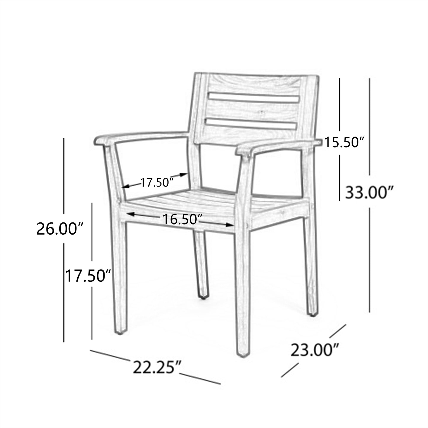 STAMFORD Dining Chairs Set of 2,Acacia Wood Patio Armchair,for Backyard, Poolside, Garden,Teak