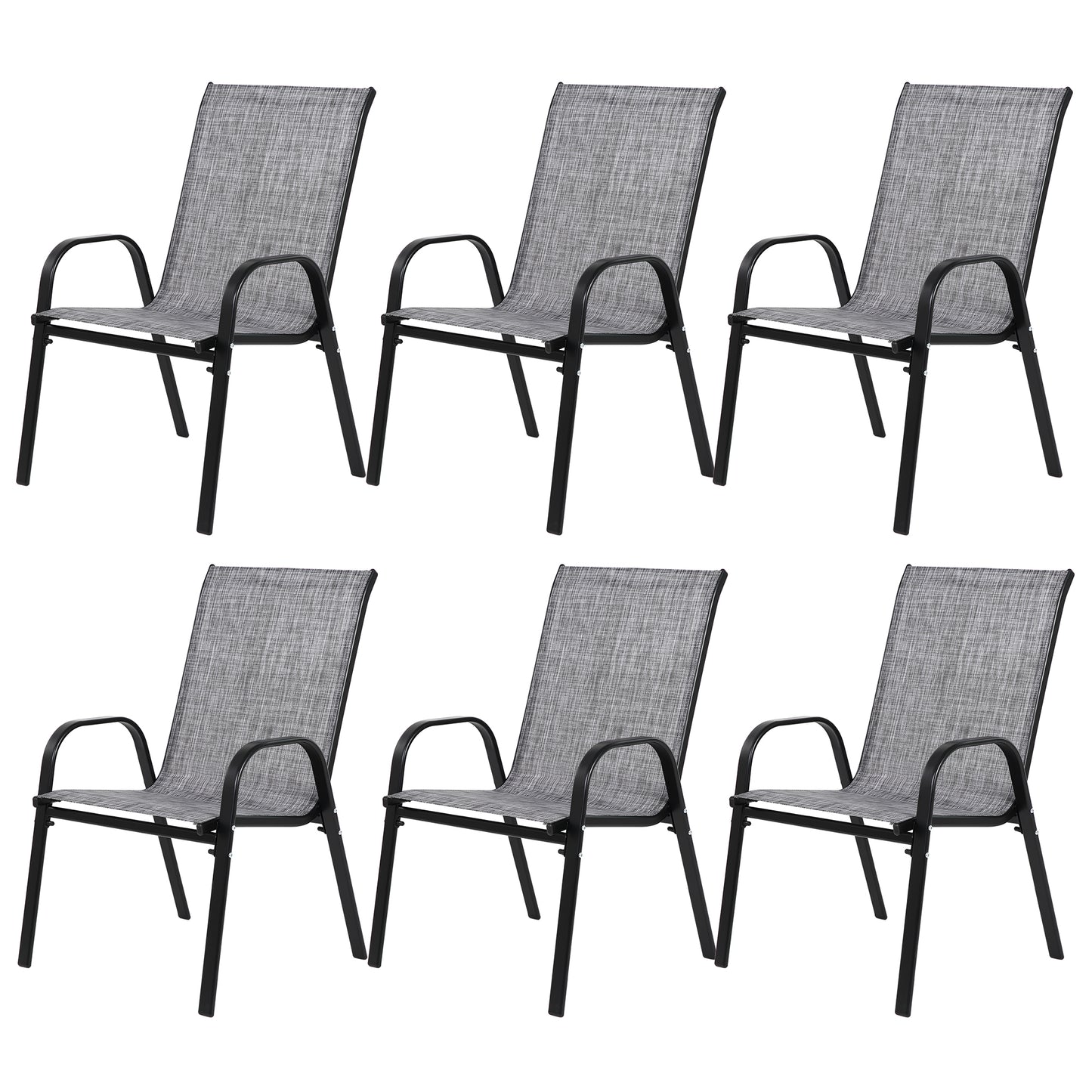 6 Piece Patio Chairs, Outdoor Camping Chairs with Breathable Textilene Fabric, Set of 2 Garden Chairs with Armrest High Backrest for Garden Patio Pool Beach Yard Space Saving ( Grey)6