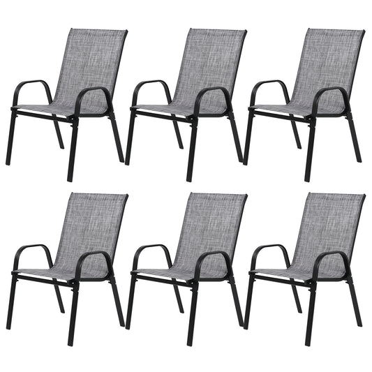 6 Piece Patio Chairs, Outdoor Camping Chairs with Breathable Textilene Fabric, Set of 2 Garden Chairs with Armrest High Backrest for Garden Patio Pool Beach Yard Space Saving ( Grey)6