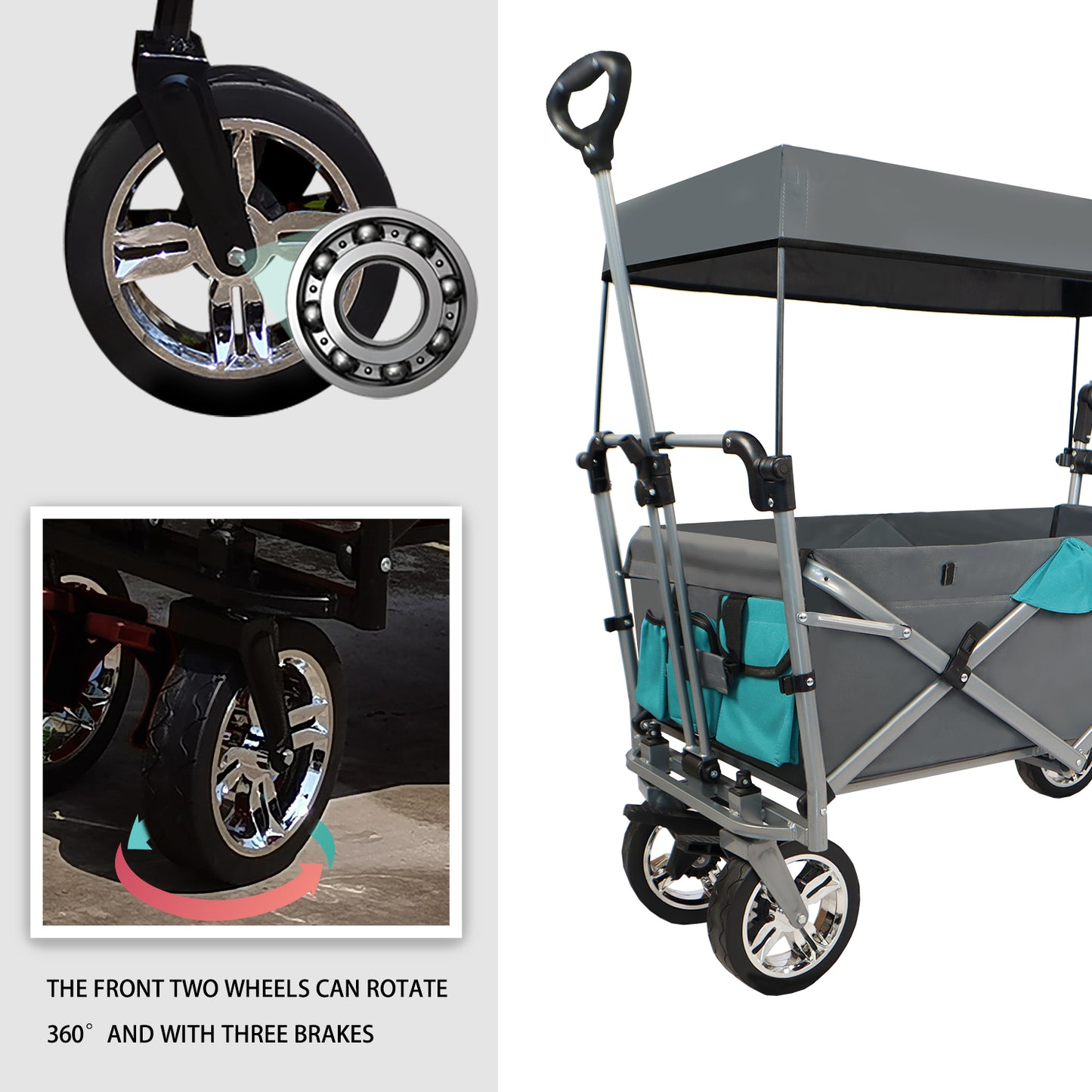 Push & Pull Utility Folding Wagon with Removable Canopy, gray