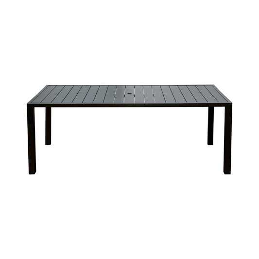 Outdoor Dining Table for 8 Person,Square Slatted Metal Patio Table for Deck Garden Lawn Backyard Use with Umbrella Hole, Brown