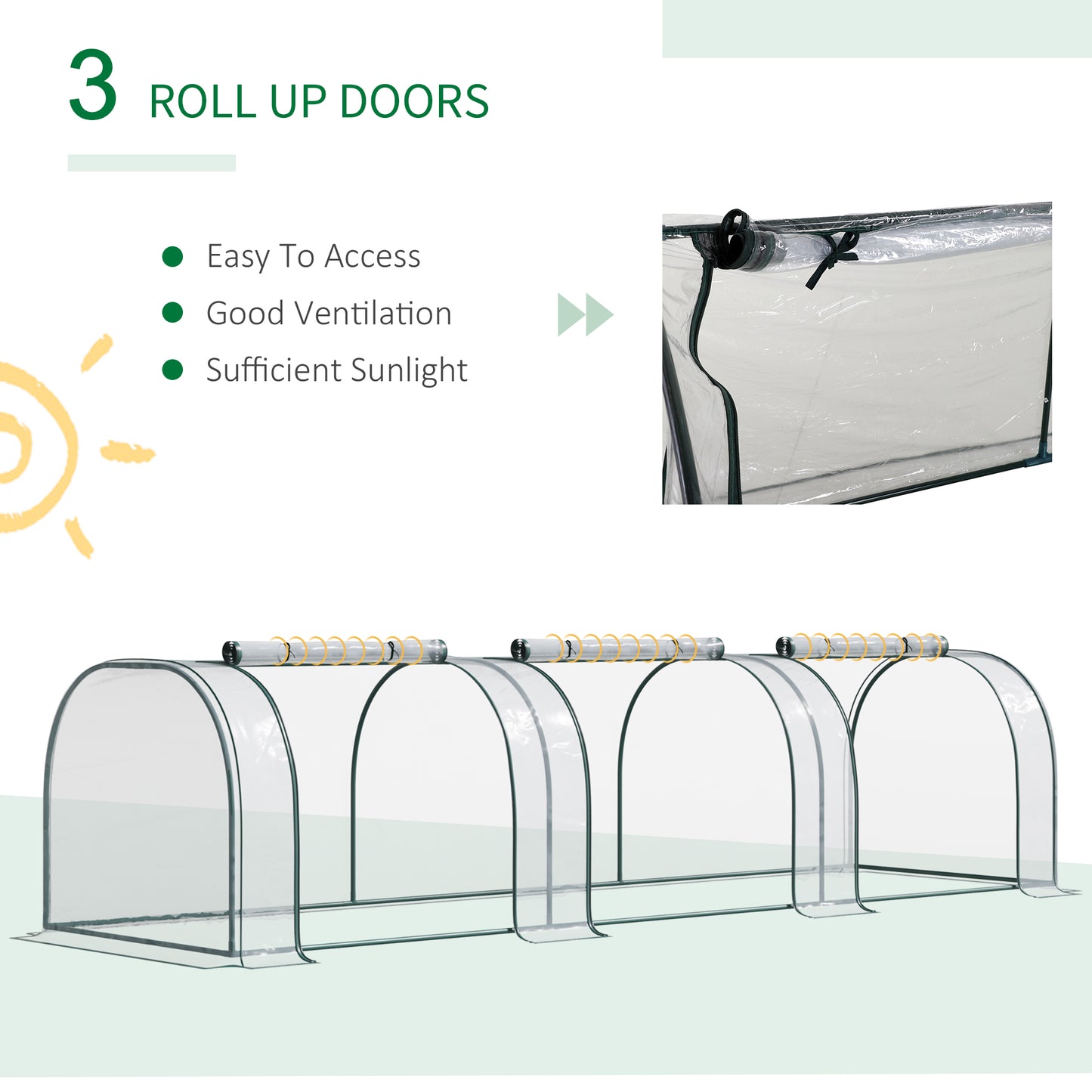 Outsunny 11' x 3' x 2.5' Mini Greenhouse, Portable Tunnel Green House with Roll-Up Zippered Doors, UV Waterproof Cover, Steel Frame, Clear