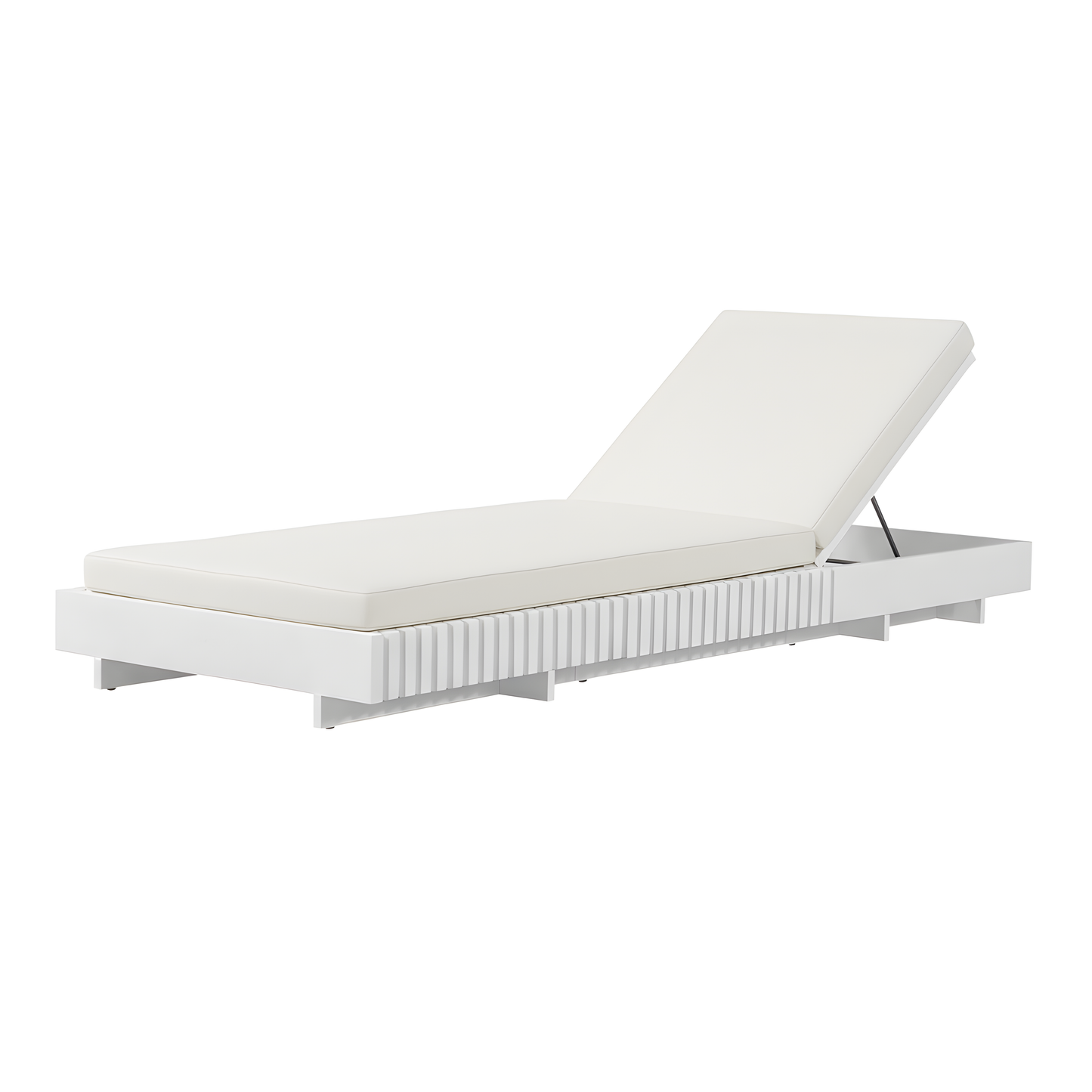 White Acacia Solid Wood Outdoor Chaise Lounge with Cream Water Repellent Cushion,400lbs Capacity, Modern Patio Sun Lounger for Garden,Poolside