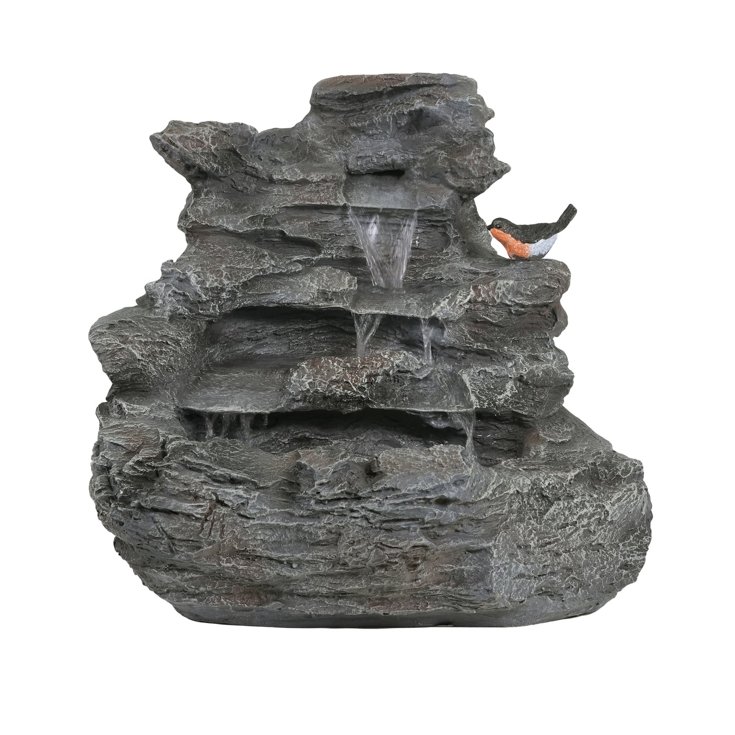 4-Tiered Concrete Rock Waterfall Fountain, 20.8"H – Outdoor Garden Decor with LED Lights, Weather-Resistant, Soothing Water Sound Ambiance