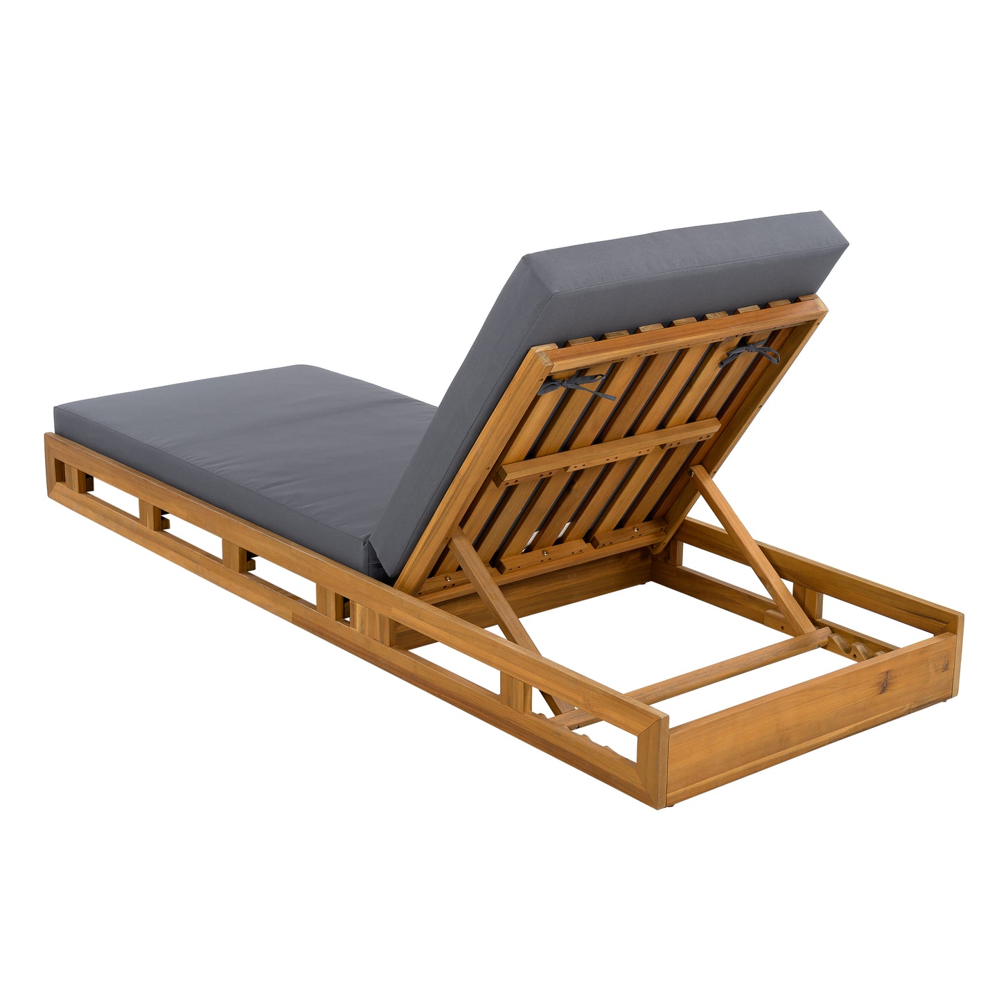 LOUNGE CHAISE SET, ACACIA WOOD WITH WATER-RESISTANT LOUNGE CUSHIONS (Dark Grey/ & 4 INCH THICK) - MATCHING CREAM VERSION AVAILABLE