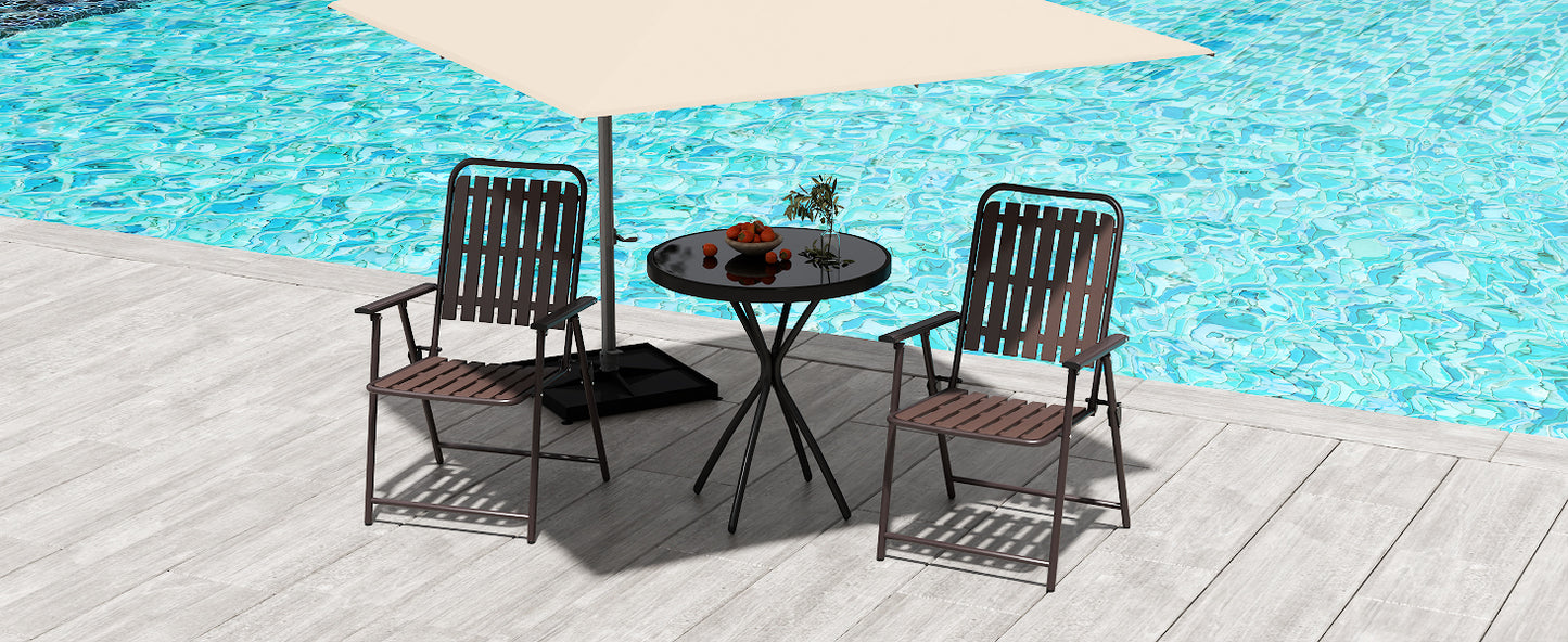 BROWN - [Instant Setup] 2-Piece Folding Chair, No Assembly Required, 350lb Capacity, Rust-Resistant & Stain-Proof for Balcony/Garden