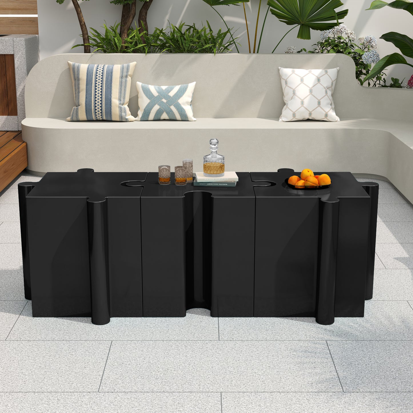 Puzzle Art Side Table, Modular Concave Edge MGO Table - Buy Singles or Combine for Custom Layouts, Indoor & Outdoor,Black Color