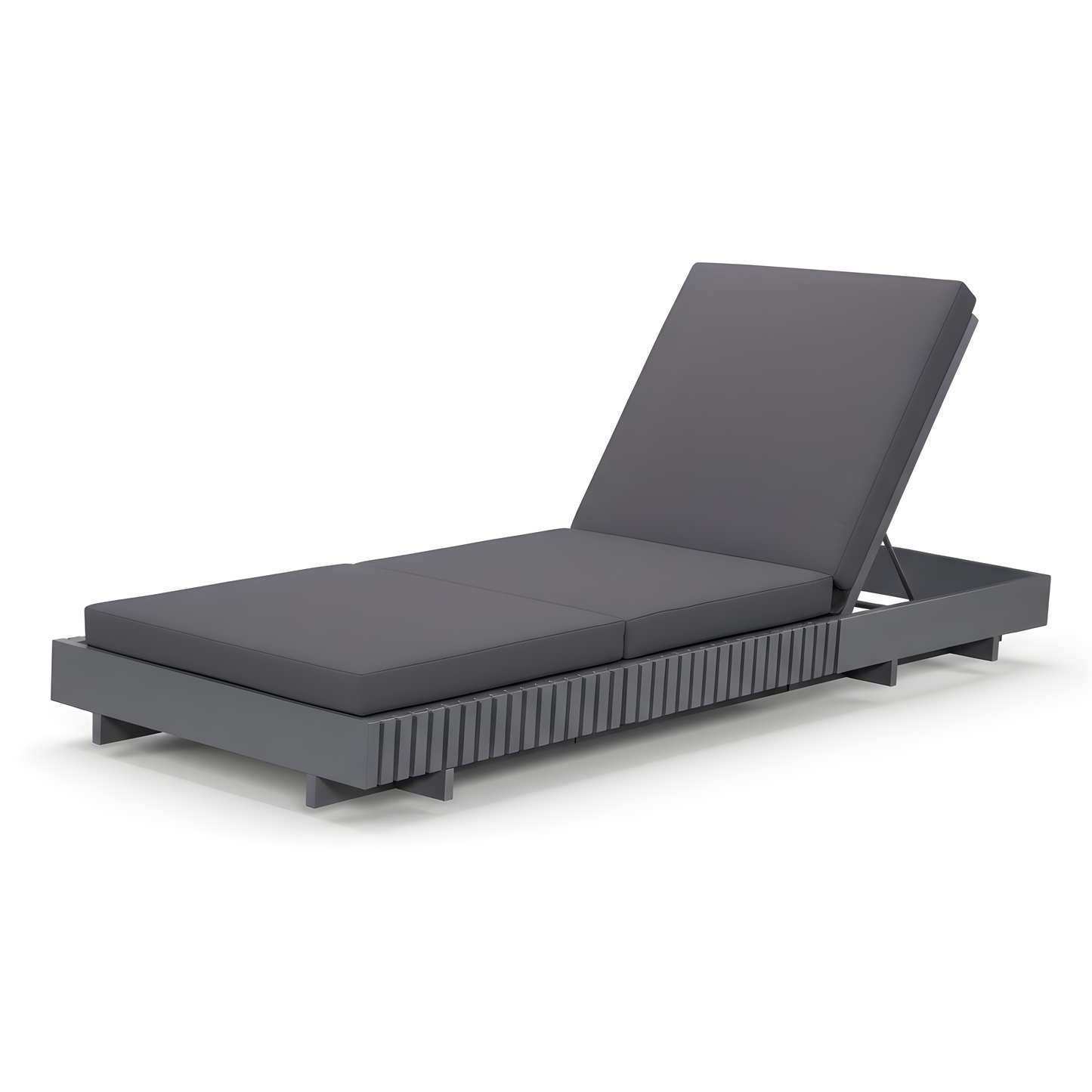 Dark Grey Acacia Solid Wood Outdoor Chaise Lounge with  Dark Grey 3-Fold Water-Repellent Cushion, 400lbs Capacity,  Modern Patio Sun Lounger for Garden, Poolside