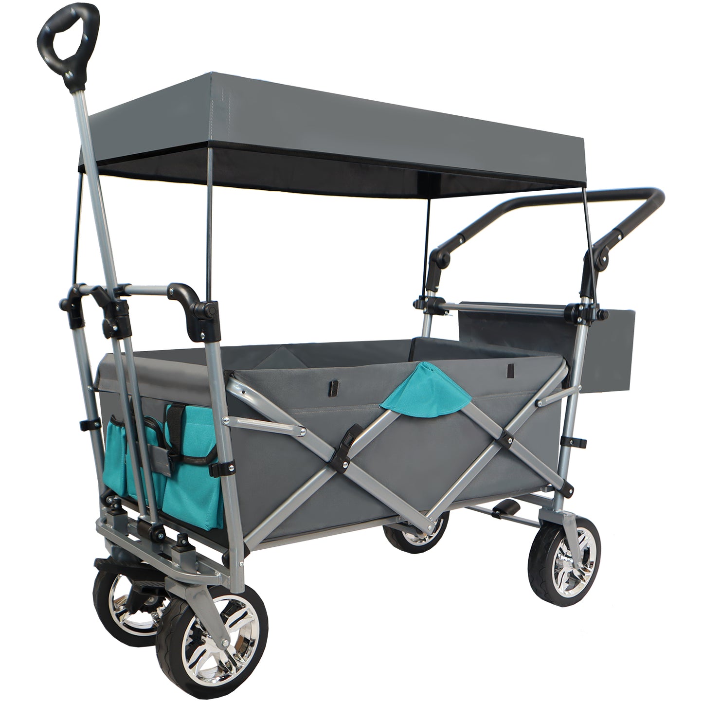 Push & Pull Utility Folding Wagon with Removable Canopy, gray