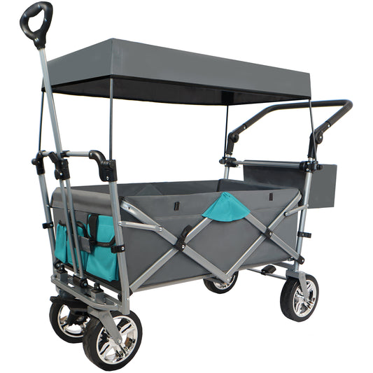 Push & Pull Utility Folding Wagon with Removable Canopy, gray