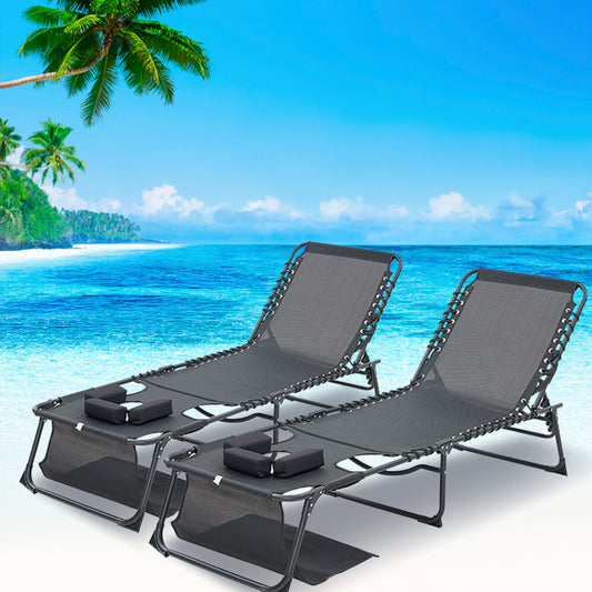 Face Down Chaise Lounge Chair 5-Position Adjustable Sunbathing, Foldable Tanning Chair with Face& Arm Holes, Outdoor Recliner Chair for Pool, Beach, Patio, Lawn (Black, 2 Pcs)