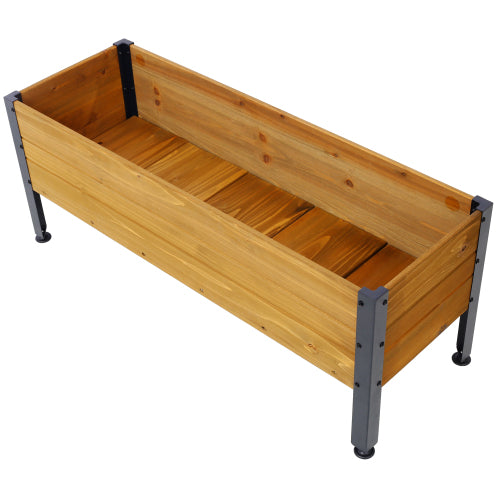 37 in. x 12.75 in. Brown Wood Rectangular Outdoor Raised Garden Bed Planter Box with Metal Legs