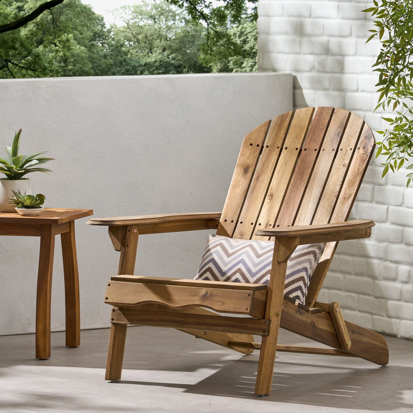 Folding Adirondack Chair Wooden Accent Furniture Lounge Chairs,Foldable Design for Patio & Garden Relaxation with Slatted Back & Wide Armrests- Teak Finish(Original SKU:57702.00NTLS/N770P241668M)