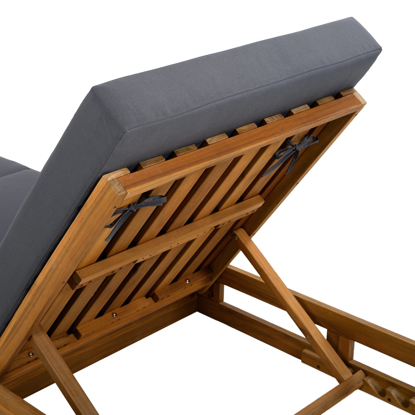 LOUNGE CHAISE SET, ACACIA SOLID WOOD WITH LOUNGE CUSHION (DARK GREY & TRIPLE FOLD) - MATCHING CREAM VERSION AVAILABLE