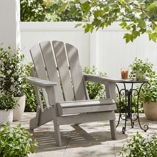 Oversize Embossed Wooden Outdoor Folding Adirondack Chair with Pre-Assembled BackRest & SeatBoard, Wood Patio Chair for Garden Backyard Porch Pool Deck Firepit