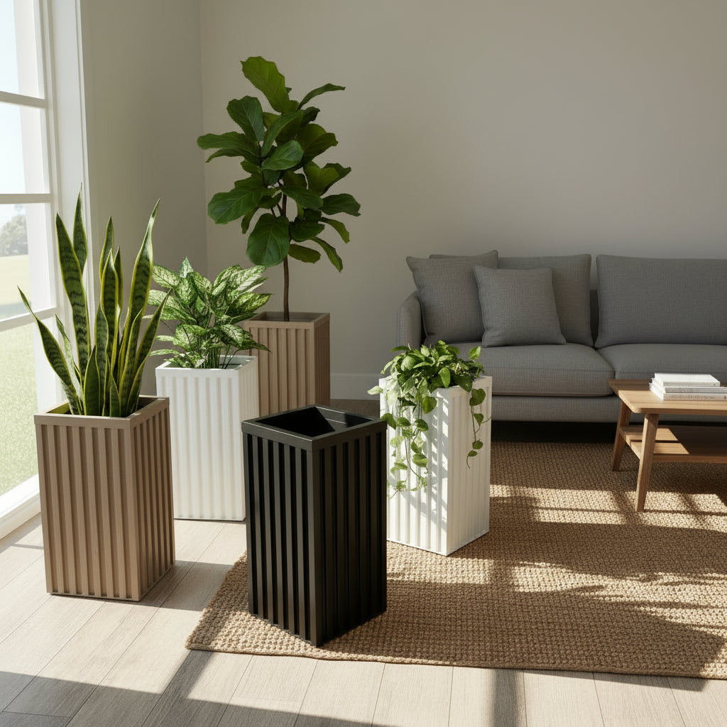 Square Grove Column Planter - White