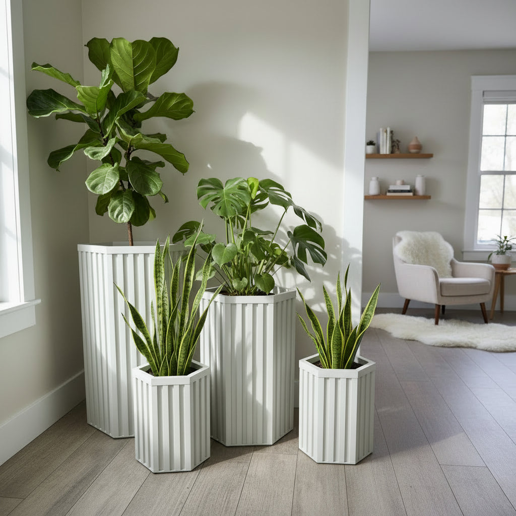 Hexagon Column Planter LG - White