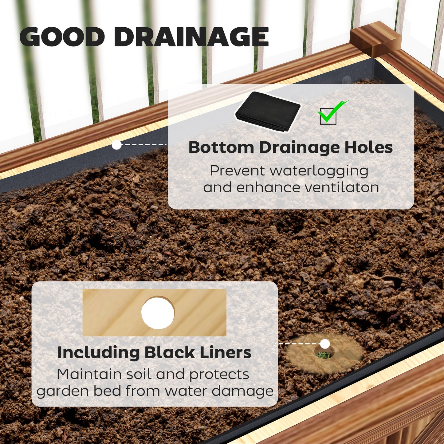 Dual-Tier Raised Garden Bed,Elevated Wood Planter Box,with Storage Shelf,Drainage Holes,and Liner